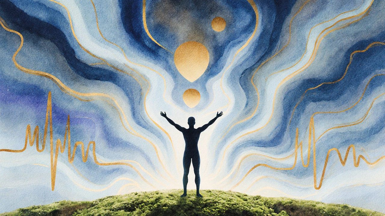 Abstraktní voda barvy znázorňující uvolnění a znovunalezení vlastního těla prostřednictvím energie.