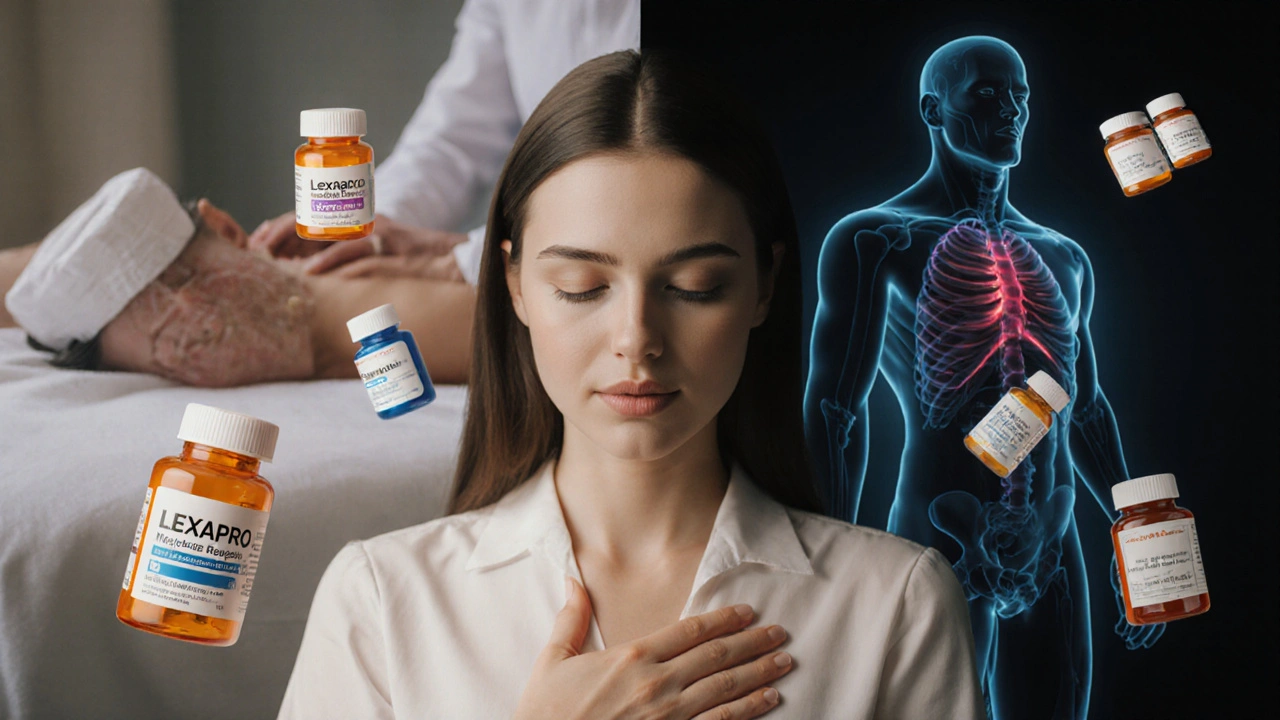 Žena s léky nad srdcem, symbolizující důležitost výpovědi o lékách