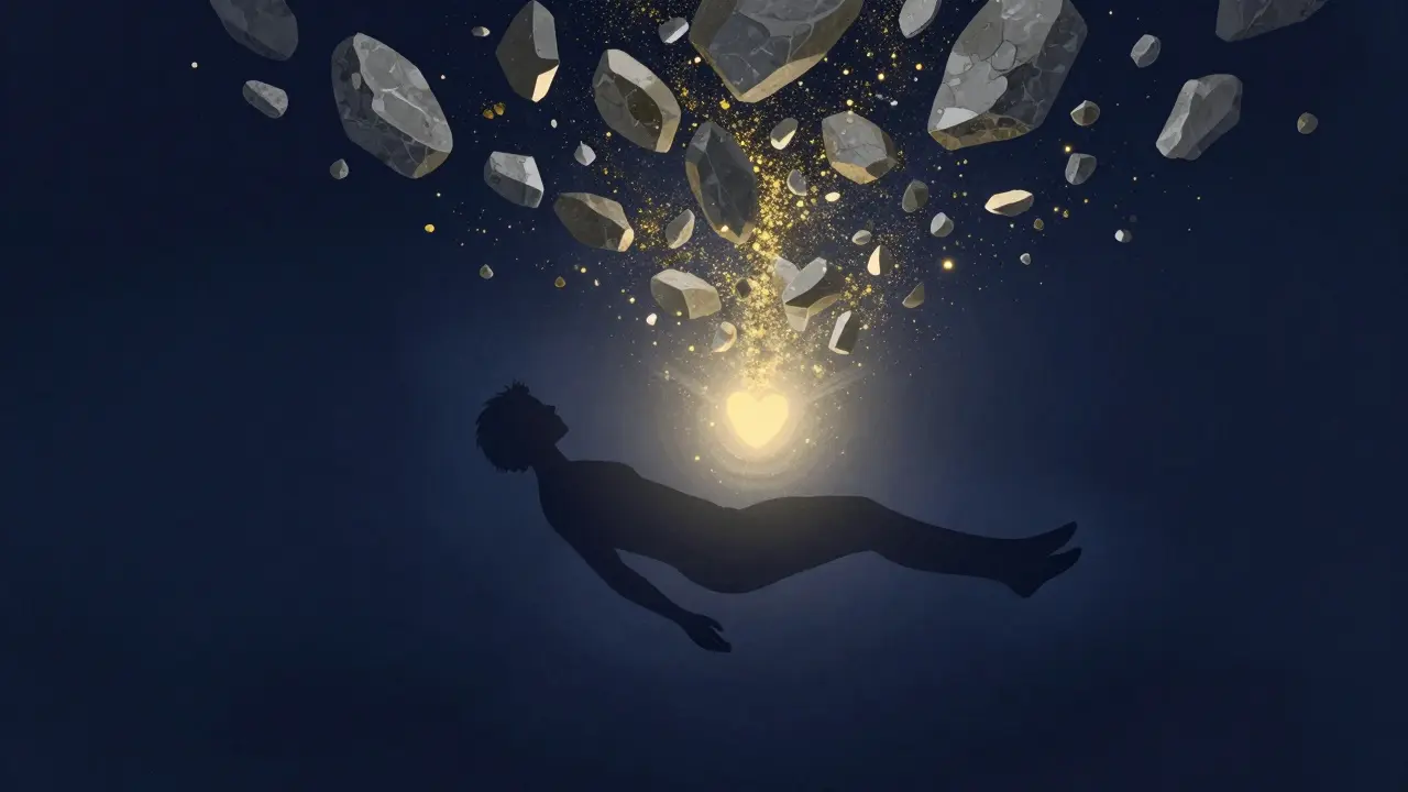 Konceptuální obraz uvolnění stresu a integrace vnitřního klidu.