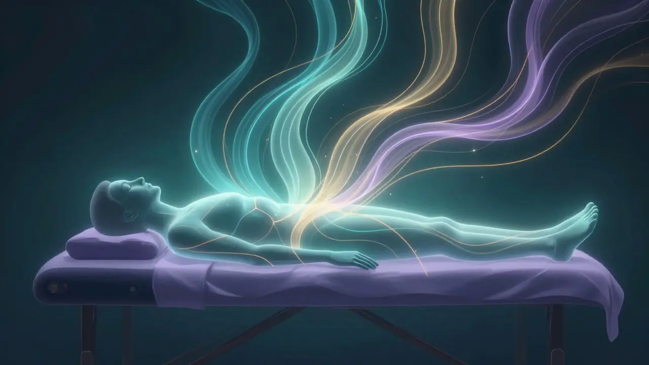 Abstraktní ilustrace toku energie a uvolnění napětí v těle