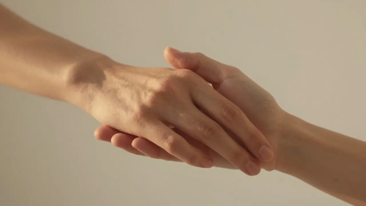 Detail rukou při jemném doteku symbolizující důvěru