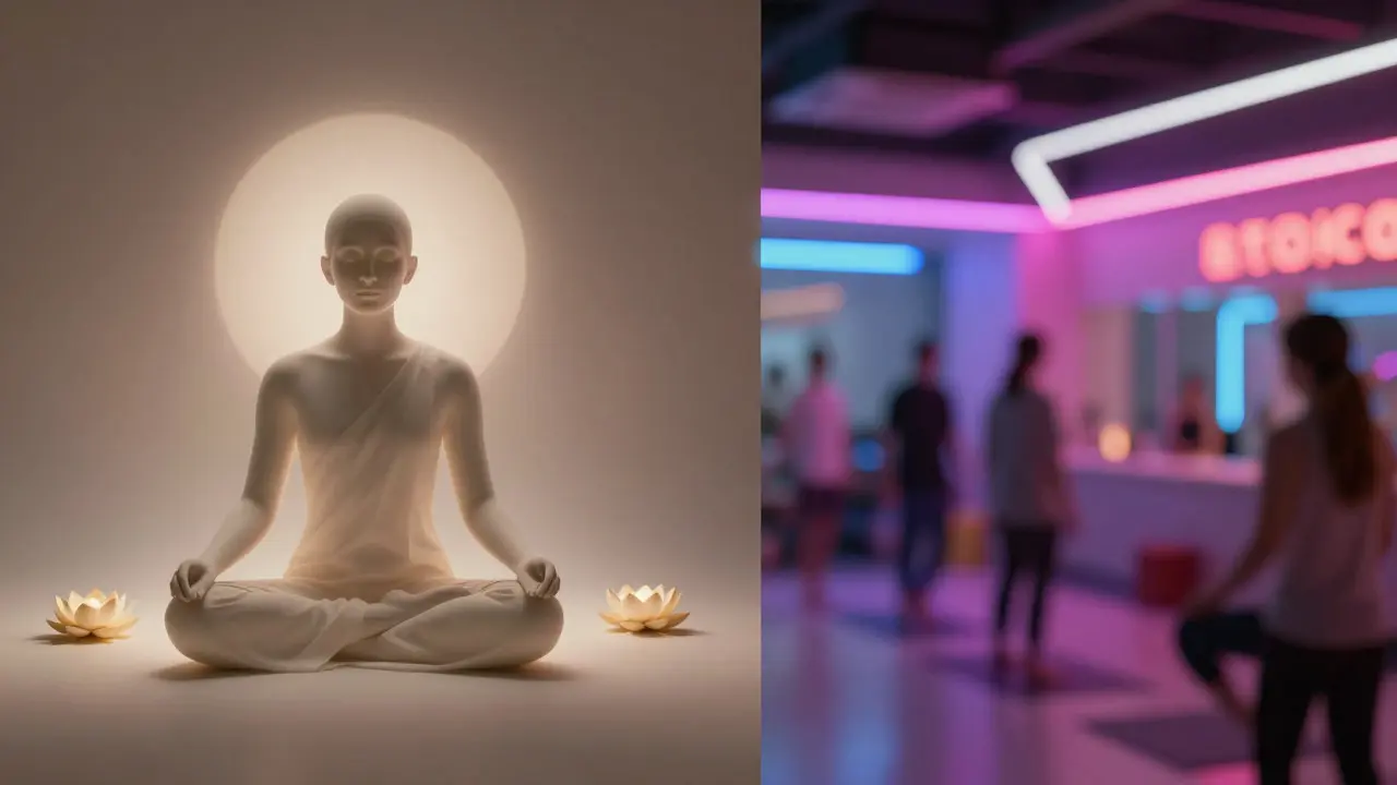 Kontrast mezi duchovní meditací a komerčním wellness